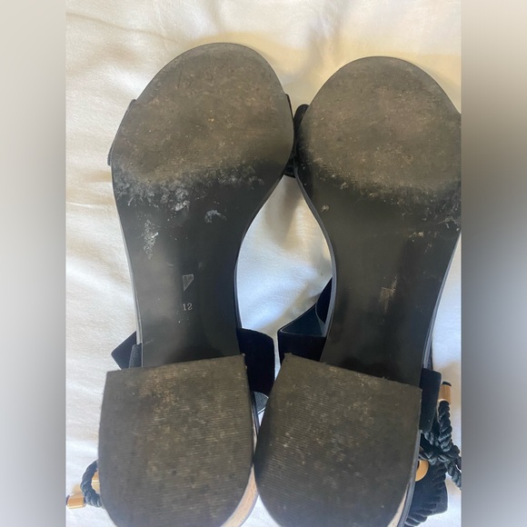 Shoes Of Prey Black Leather Suede Low Block Cork Heel Ankle Ties SZ US 12 Custom - Picture 13 of 15